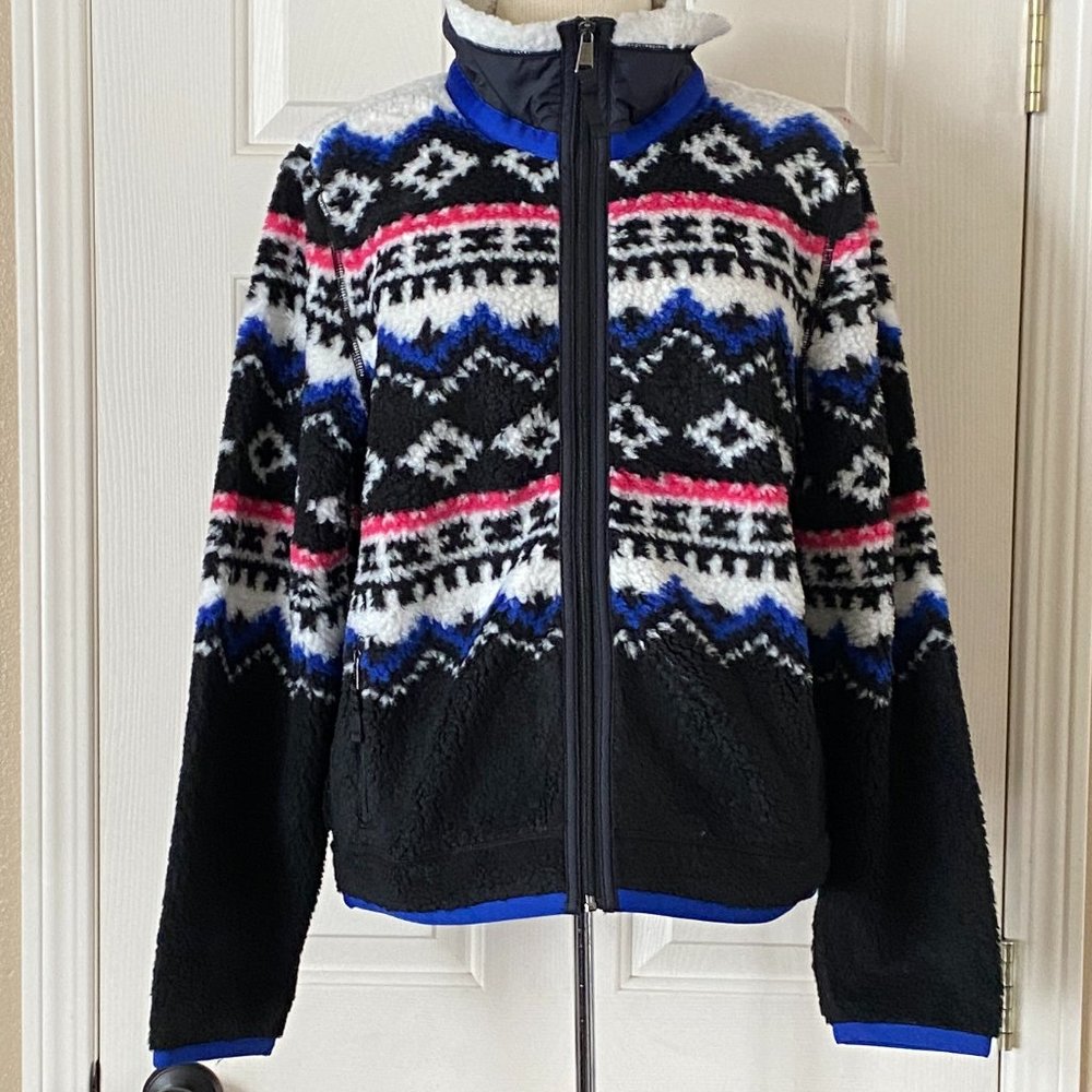 Polo Ralph Lauren Sherpa Fleece Full Zip Jacket Sweatshirt Black Multi Large